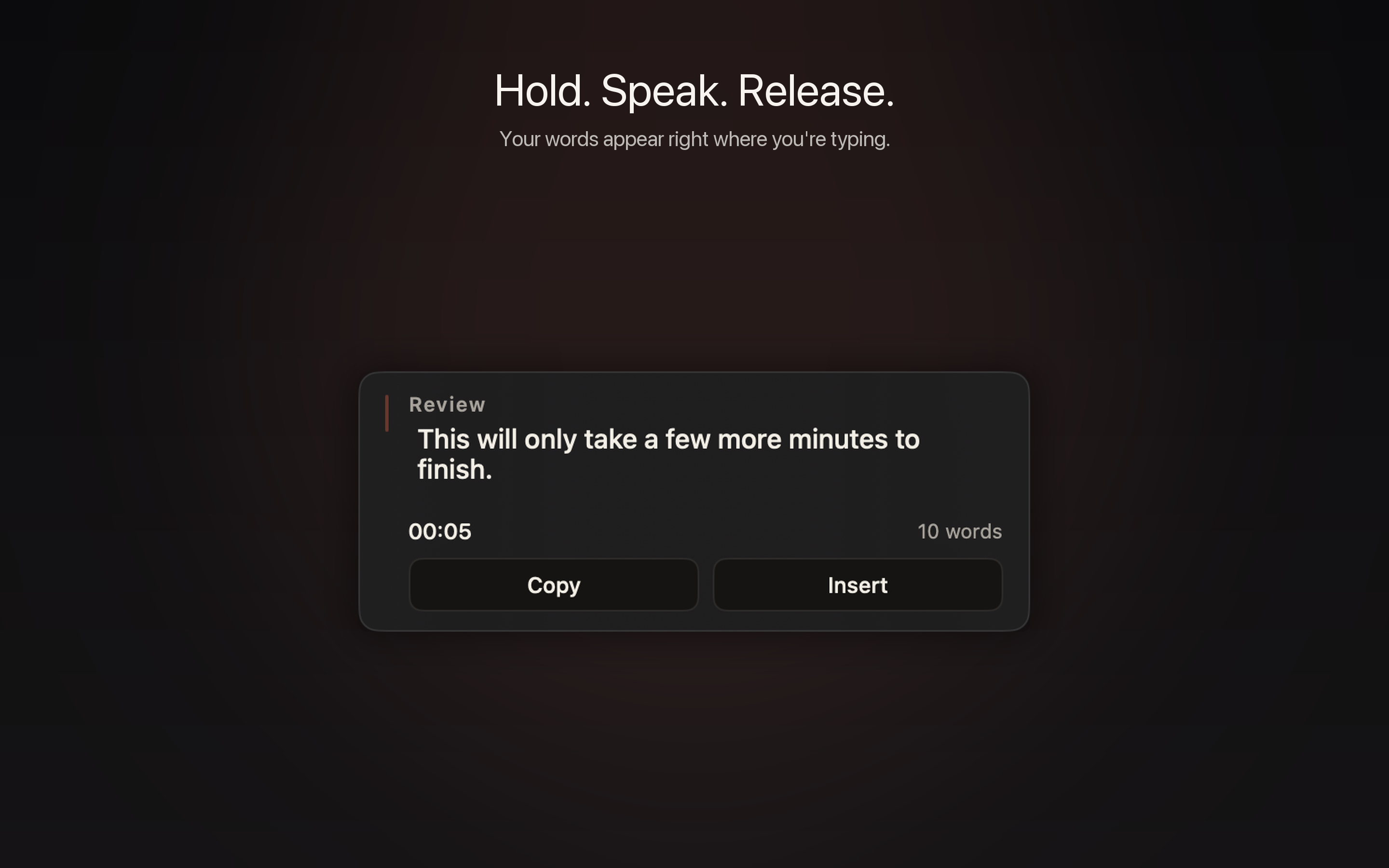 Sotto's floating dictation strip in Review mode on macOS